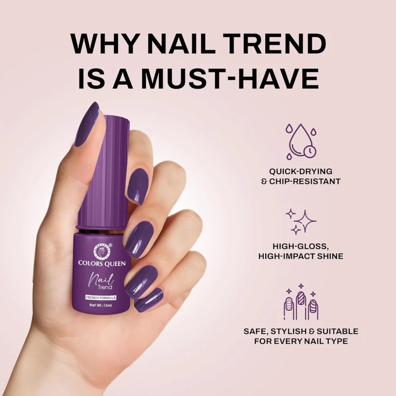 Colors Queen Nail Trend Glossy Nail Polish | Chip Resisting & Quick Drying Nail Paint with High Shine | 7 Toxin Free Formula | Vegan & Cruelty Free | Long Lasting & Vibrant Nail Paint for Women ( Magistic Purple, 13ml) thumbnail 4